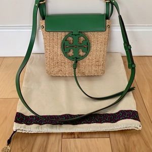 Tory Burch Miller Straw Crossbody Bag/Watercress